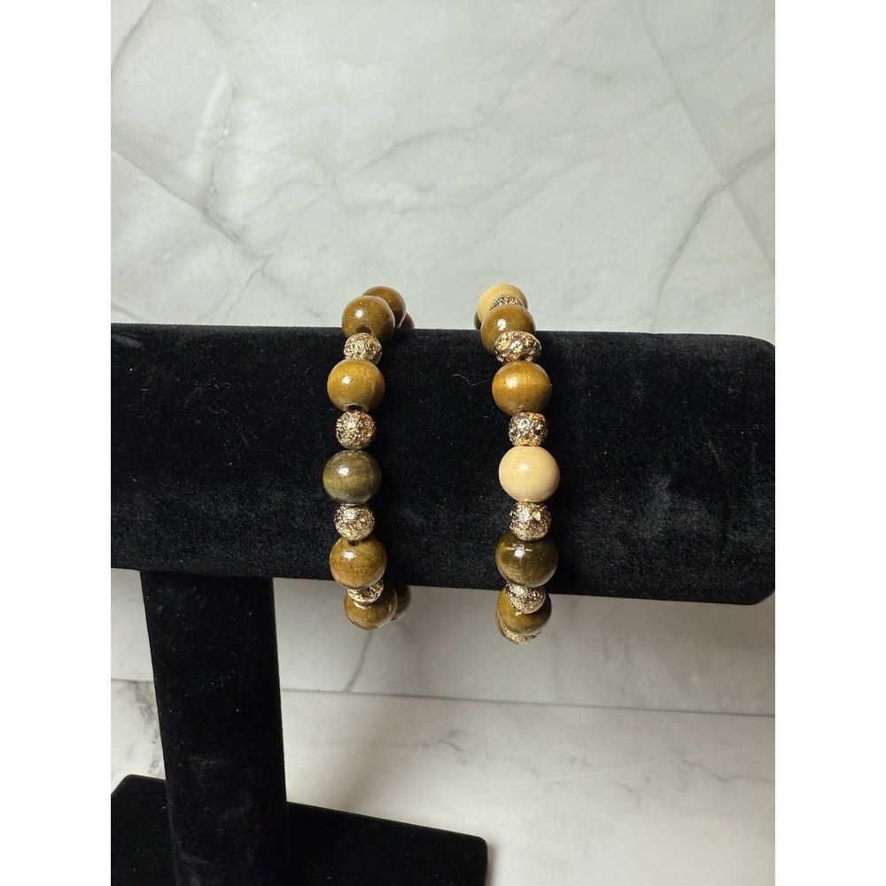 set of 2‎  earth tones and gold beaded bracelets handmade - Picture 2 of 6